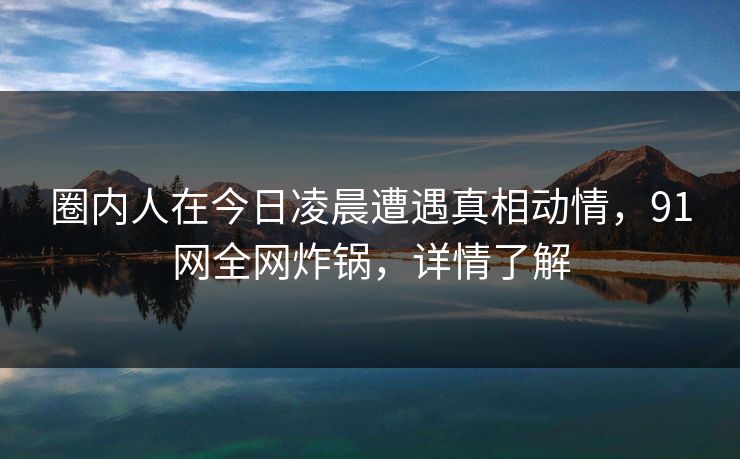 圈内人在今日凌晨遭遇真相动情，91网全网炸锅，详情了解