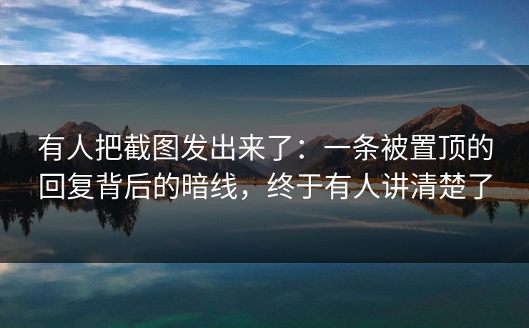 有人把截图发出来了：一条被置顶的回复背后的暗线，终于有人讲清楚了